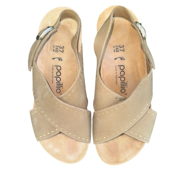 BIRKENSTOCK PAPILLIO Samira Rivet Wedge Sandals Tan EU Size 37 - Picture 1 of 12